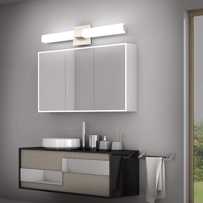 24in Modern Bathroom Vanity Light, 3CCT Dimmable Nickel LED Vanity Lights Bar, 18W Bathroom Lighting Fixtures Above Mirror 3000K/4500K/6000K Selectable