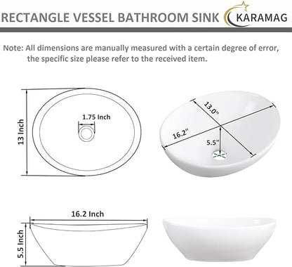 Oval Vessel Sink 16" x 13" Countertop Bathroom Sinks Modern Egg Shape Above Counter White Ceramic Small Sink Vessel Sinks for Bathrooms