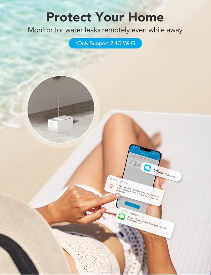 GoveeLife Smart Water Leak Detector 2 with 1968ft Ultra-Long Range, 4 Pack | WiFi Water Sensor with SMS/Email/APP Push and Sound Alarm, 5-Year Battery Life, IP66, Suitable for Home, Basement, Kitchen