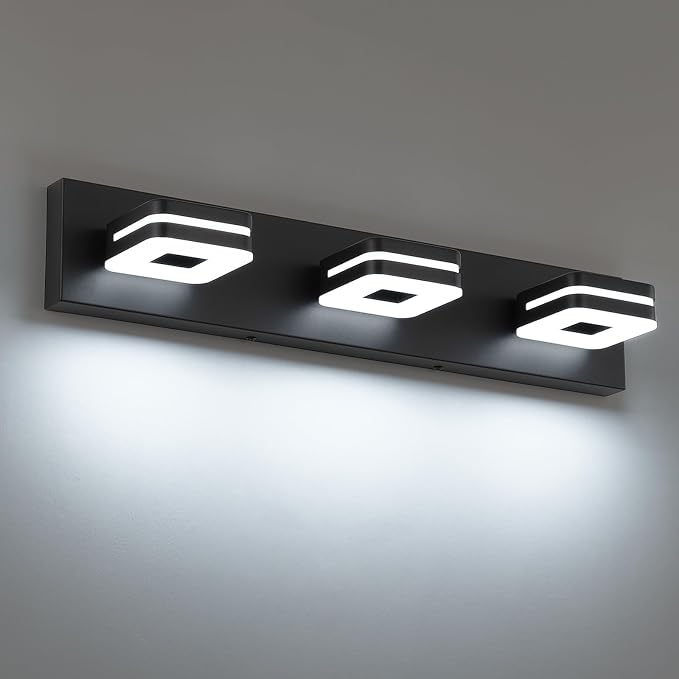 Modern LED Bathroom Vanity Light Dimmable Matte Black 3-Light Fixture 18W 24" Wall Light Day Light 5500K 110V AC