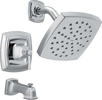 Moen Conway Chrome Posi-Temp Shower Trim Set Featuring Square Showerhead, Lever Handle, and Tub Spout, Valve Included, 82922