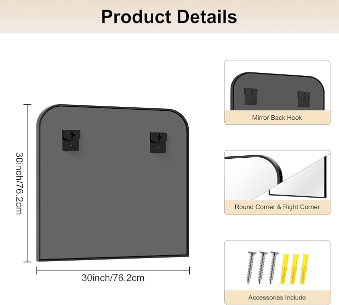 COFENY Bathroom Mirror, 30x30 inch Black Square Wall Mounted Mirror with Thin Frame, Bathroom Vanity Mirrors for Over Sink, Entryway, Living Room, Bedroom