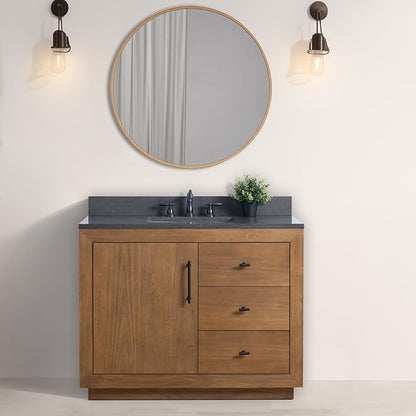 Vanity Art 42" Bathroom Vanity with Sink, Solid Poplar Wood, Vanity Cabinet with Doors and Shelf, Modern Wood Bathroom Vanity with Black Marble Top, 3 Right Functioning Drawer, VA70-42-T-B