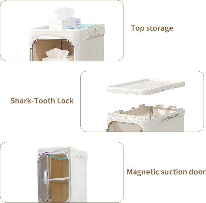 Narrow Storage Cabinet,2-Tier Slim Bathroom Organizer with Wheels,Beige | Turns Unused Narrow Spaces into Organized Storage Slim Outside Spacious Inside Rolls Smoothly Locks Securely Snap Assembly