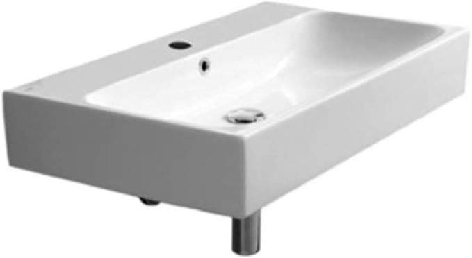 CeraStyle Pinto Rectangular Ceramic Wall Mounted/Vessel One Hole Bathroom Sink, White (080000-U)