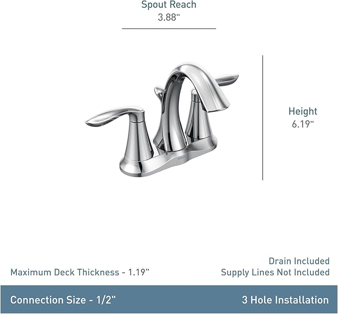 Moen Eva Oil-Rubbed Bronze Two-Handle Centerset Lavatory Faucet with Drain Assembly, Sink Faucet Bathroom 3-Hole for Standard 4-inch Countertop Setup, 6410ORB