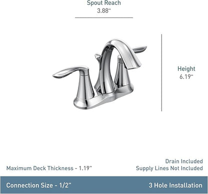 Moen Eva Brushed Nickel Two-Handle 4-Inch Centerset Bathroom Faucet with Drain Assembly, Bathroom Faucets for Sink 3-Hole, 6410BN