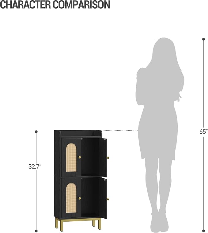 Bathroom Cabinet, Small Storage Cabinet with 4 Doors, Bathroom Organizers and Storage Cabinets with Adjustable Feet, Cabinets Freestanding for Living Room, Kitchen, 7.1"D x 14.6"W x 32.7"H