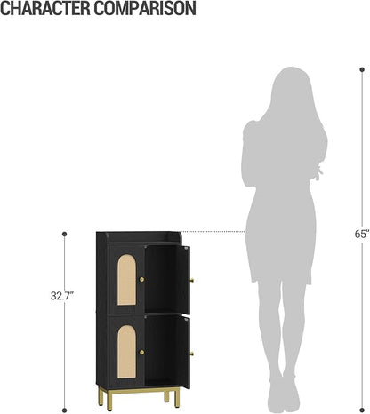 Bathroom Cabinet, Small Storage Cabinet with 4 Doors, Bathroom Organizers and Storage Cabinets with Adjustable Feet, Cabinets Freestanding for Living Room, Kitchen, 7.1"D x 14.6"W x 32.7"H