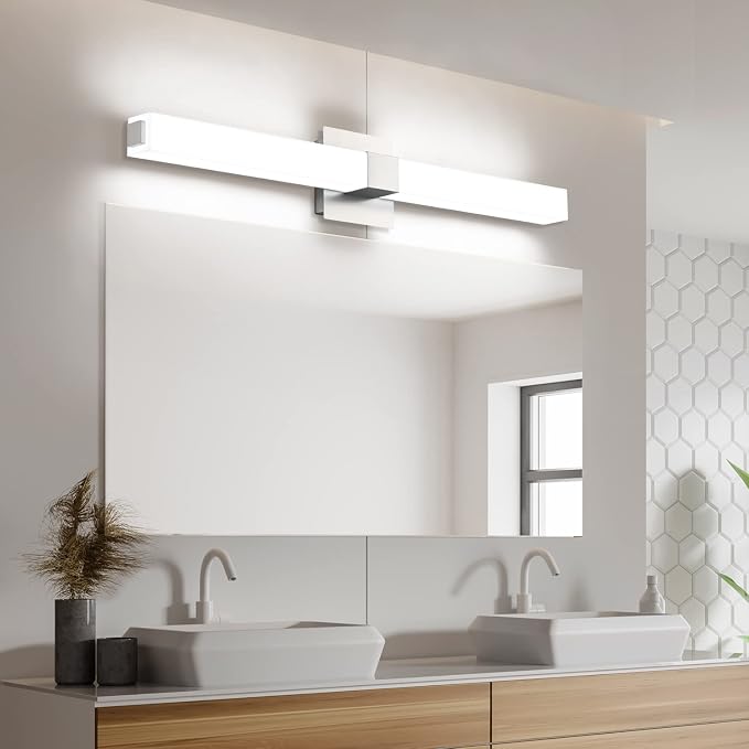 Brushed Nickel Bathroom Light Fixtures - 3CCT Dimmable LED Bathroom Vanity Lights - 32 Inch Modern Vanity Lighting Fixtures 3000K/4500K/6000K