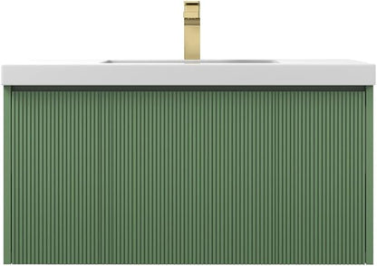 Blossom 36 Inch Bathroom Vanity with Sink, All Wood Wall Mounted Floating Bathroom Vanity Cabinet with Acrylic Sink, Bathroom Sink Cabinet w/Soft-Close Drawer, Modern Style Vanities, Aventurine Green