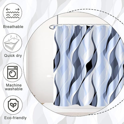 Light Blue Shower Curtain, Modern Abstract Blue and Grey Striped Shower Curtain Set for Bathroom Waterproof Polyester Shower Curtain with Hooks, 72x96 Inch