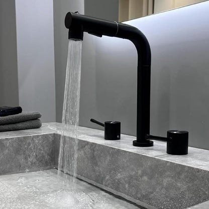 3 Hole Basin Faucets Pull Out Basin Mixer Faucet Brass-Black