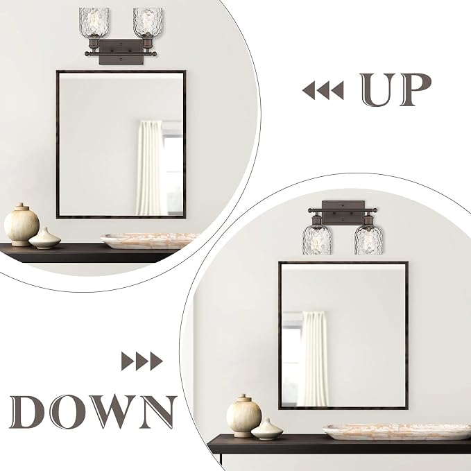 zeyu 2-Light Bathroom Vanity Light, Farmhouse Wall Sconce Lighting with Clear Hammered Glass, Oil Rubbed Bronze Finish, ZJF63B-2W ORB