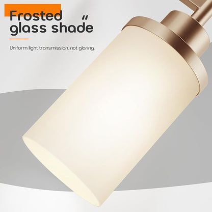 Vanity Lighting Fixtures with White Frosted Glass Shade, Champagne Bronze Wall Lamps for Bathroom Mirror Bedroom Living Room Porch, 2 Pack T001CPG-L1-P2