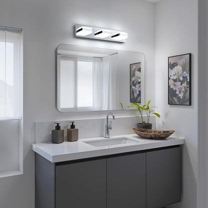 Bathroom Lighting Fixtures Over Mirror, 3 Light Silver Vanity Light | Cool White, 5000K, Modern Vanity Wall Lights for Bath, Dressing Room, Restroom, 21.6 inch