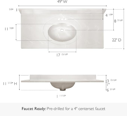 Design House Cultured Marble Vanity Top, 49 in W x 22 in D, Integrated 4 in Centerset Oval Sink & Backsplash, Ivory Swirl, 586347 | With Backsplash, , Countertop, Classic, Cultured Marble, Bath, 586347