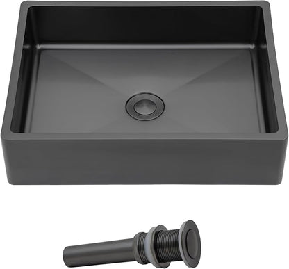 16"x12" Bathroom Vessel Sink Rectangular - Gunmetal Black NANO-PVD, 16 Gauge 304 Stainless Steel, Above Counter Rectangle Modern Vanity Lavatory Bath Sink Basin