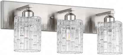3-Light Crystal Bathroom Vanity Light Over Mirror, Nickel Modern Wall Light Fixture for Bathroom, Living Room, Bedroom, Hallway