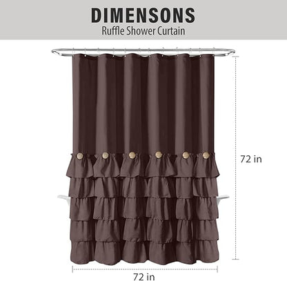 Seasonwood Ruffle Shower Curtains for Bathroom Ruffle Shower Curtain with Natural Buttons Farmhouse Style 72x72 Inch Brown