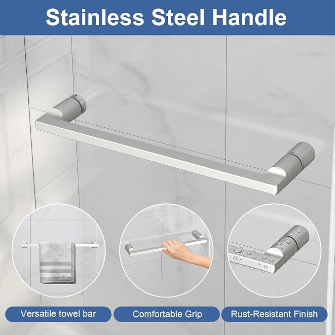 36-42" W x 72" H Semi Frameless Pivot Shower Door Brushed Nickel | 1/4"(6mm) SGCC Tempered Glass with Explosion-Proof Film &Nano Coating,Customizable Width