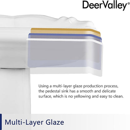 DeerValley White Triangle Corner Pedestal Sink with Overflow, Space-Saving Ceramic Bathroom Sink for Small Spaces and Corner Installation