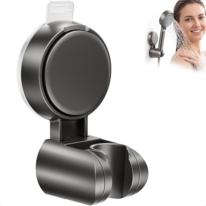 JOTPE Adjustable Suction Cup Shower Head Holder, Wall Mount, Gray | Adjustable holder fits most handheld shower heads, Reusable suction cup installs without drilling on smooth surfaces