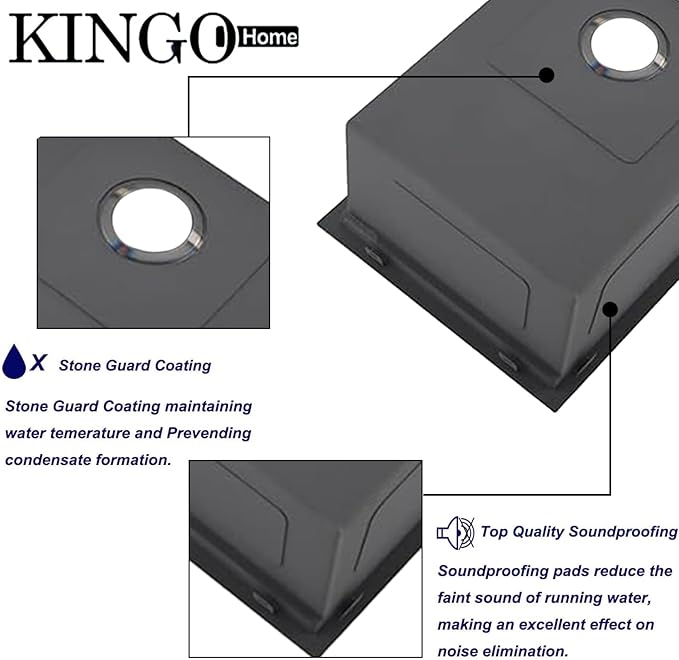 KINGO HOME Drop in Black Bar Sink, 15 x 20 Inch Single Bowl Small Kitchen Sink,304 Stainless Steel Topmount Wet Bar Sink Prep Sink With Grid&Drainer&Cutting Board