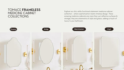 TOMACE Frameless Assymetrical Oval Medicine Cabinet with Beveled Mirror Irregular Surface Bathroom Medicine Cabinet Mirror with Storage for Bathroom 19'' H x 24'' W