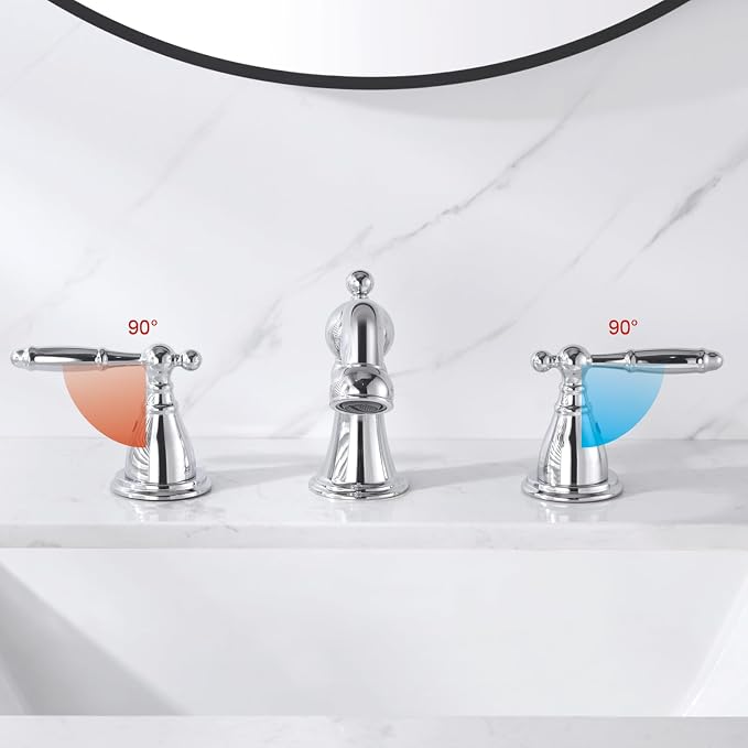 RKF Bathroom Faucets for Sink 3 Chrome 8 inch Widespread Bathroom Sink Faucet with Drain Double Lever Handle Faucet Bathroom Vanity Faucet Basin Mixer Tap WF013-C