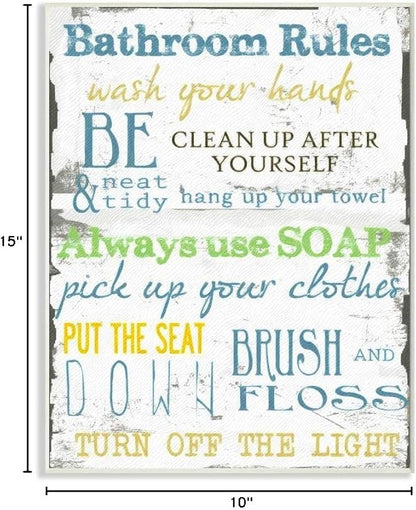 Stupell Home Décor 'Bathroom Rules ' Typography Bathroom Wall Plaque, 10 x 0.5 x 15, Proudly Made in USA