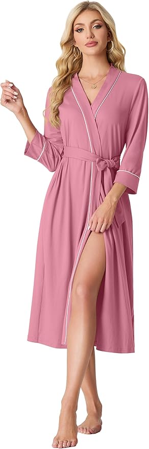 PrinStory Womens Robe Long Knit Bathrobe Lightweight Soft Robes Ladies Bath Robe