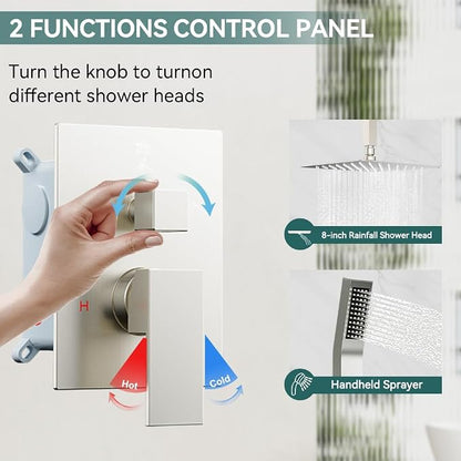 Shower System Shower Faucet Set, STARBATH 8" Ceiling Mount Rain Shower Head and Handheld Spray for Two Person, Rainfall Shower System with Diverter Valve and Trim Kit Complete,Brushed Nickel