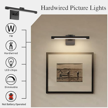 Joosenhouse Hard-Wired Picture Light Dimmable LED Picture Lights for Paintings 16.53" Inch Dartboard Portrait Lighting for Wall Pictures Matte Black Metal Body 3000K 110V AC