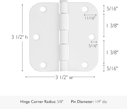 Design House Door Hinge, 3.5 in x 3.5 in, 5/8 in Radius, Interior, Rounded Steel, Removable Pin, Pre-Lubricated, Easy to Install, White Finish, 9 Pack, 189829