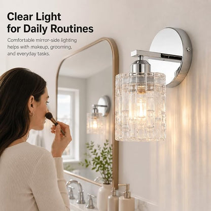 Modern 1-Light Crystal Vanity Light, Chrome Bathroom Light Fixture Over Mirror, Wall Mount for Bathroom, Bedroom, Living Room, Hallway