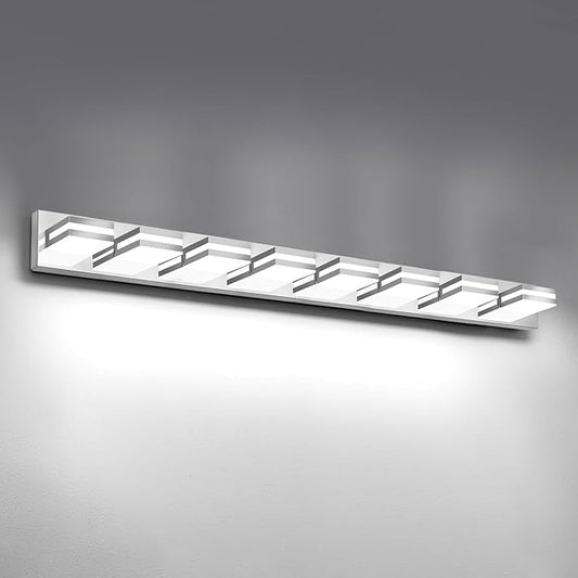 IZORRO LED Modern Bathroom Lights Fixtures(8-Light,Dimmable),Chrome Acrylic Wall Lighting,Vanity Lights for Bathroom Over Mirror - 6000k 46In （No Assembly Required）