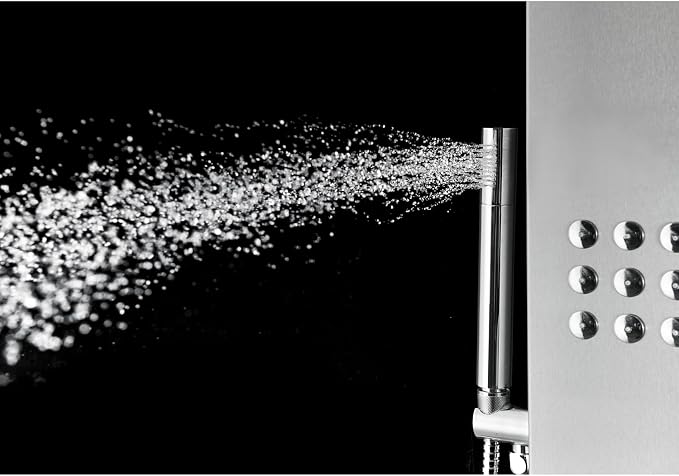 Blue Ocean 64.5” Stainless Steel SPS8727 Thermostatic Shower Panel Column with Rainfall Showerhead, Body Jets, and Handheld Showerhead, Shower Tower