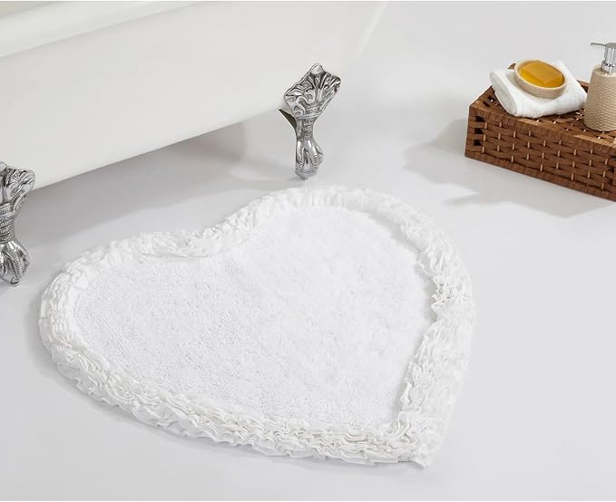 Better Trends 30” Heart Shaped Rugs 100% Cotton Soft Non Slip Doormat Washable Water Absorbent Rugs for Home Entrance Bathroom Shower Floor Decor, Gray Shaggy Border Collection
