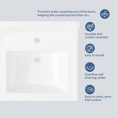 20X17 Inch White Ceramic Drop-in Bathroom Sink, Oval Vanity Top with & 3-Hole Faucet (1.25" Centers), CUPC Certified Contemporary Lavatory for Small Spaces