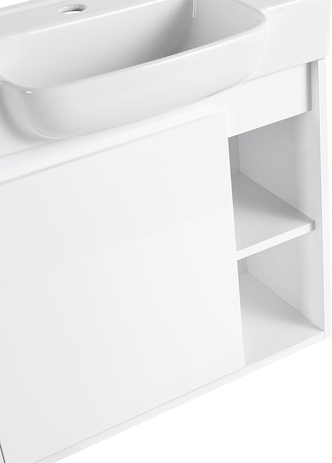 24 Inch Floating Vanity,24" Bathroom Vanity with Sink Combo,Modern Single Sink Bathroom Vanity Combo,White Wall Mounted Cabinet Set