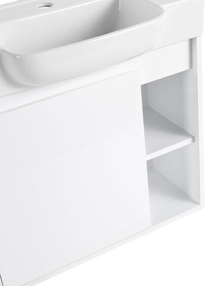 24 Inch Floating Vanity,24" Bathroom Vanity with Sink Combo,Modern Single Sink Bathroom Vanity Combo,White Wall Mounted Cabinet Set