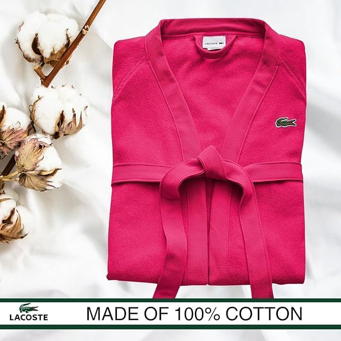 Lacoste Classic Pique Bath Robe, 100% Soft Cotton Terry, Unisex Adult Bathrobe, Absorbent & Quick Drying, One Size Fits Most