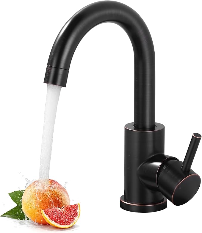 Modern Bar Sink Faucet: Single-Handle Oil Rubbed Bronze Bathroom Kitchen Sink Faucet, 1 Hole Wet Bar Sink Faucets with 360°Swivel Spout for bar RV Laundry Farmhouse