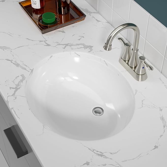 Sarlai Undermount Bathroom Sink - 19 x16 inch Oval Vessel Sink Under counter Lavatory Sink White Ceramic Vanity Sink with Overflow, Modern Art Basin, Interior Size 17-2/5" x 14-1/9"