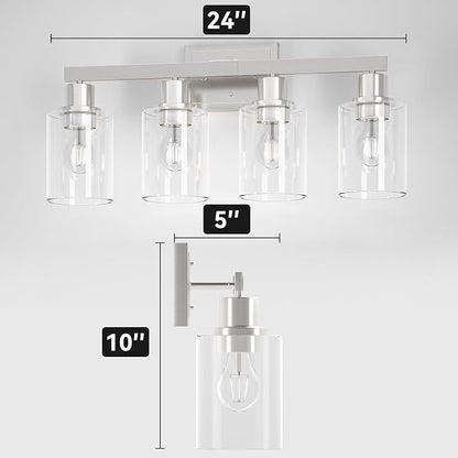 Hasipu 4-Light Bathroom Light Fixtures, Vanity Light with Clear Glass Shade, Bathroom Lighting Fixtures Over Mirror for Kitchen Living Room Hallway Cabinet Porch