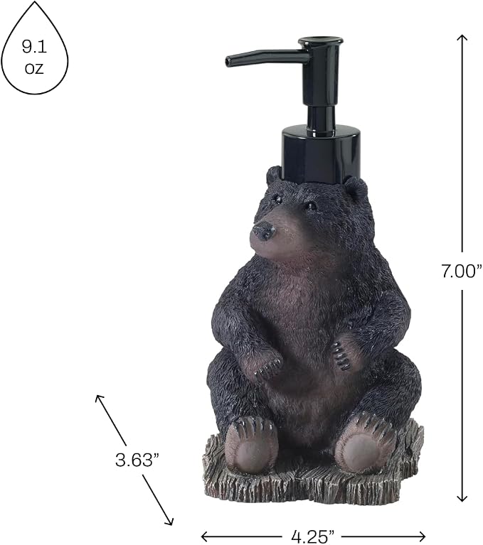 Avanti Linens - Soap Dispenser/Lotion Pump, Resin Countertop Accessories, Animal Bathroom Decor (Black Bear Lodge Collection)