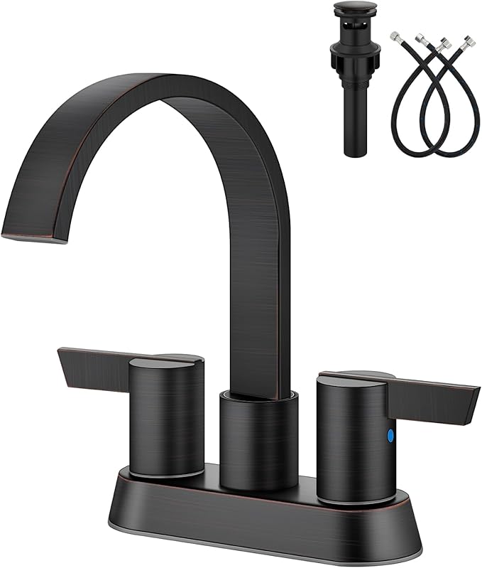 Aolemi Bathroom Faucets for Sink 3 Hole,4 Inch Centerset Waterfall Faucet 2 Handle for Bathroom Sink with Pop-Up Drain and Supply Lines Oil Rubbed Bronze