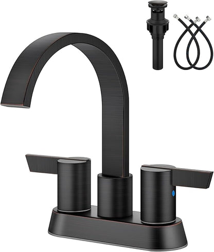 Aolemi Bathroom Faucets for Sink 3 Hole,4 Inch Centerset Waterfall Faucet 2 Handle for Bathroom Sink with Pop-Up Drain and Supply Lines Oil Rubbed Bronze