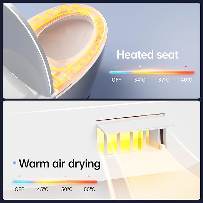 Smart Toilet with Built In Luxury Bidet, Heated Seat,Warm Water and Dryer, Elongated Egg Shape Japanese Toilet with Auto Flush, Auto Open and Close Lid, TEMP Display